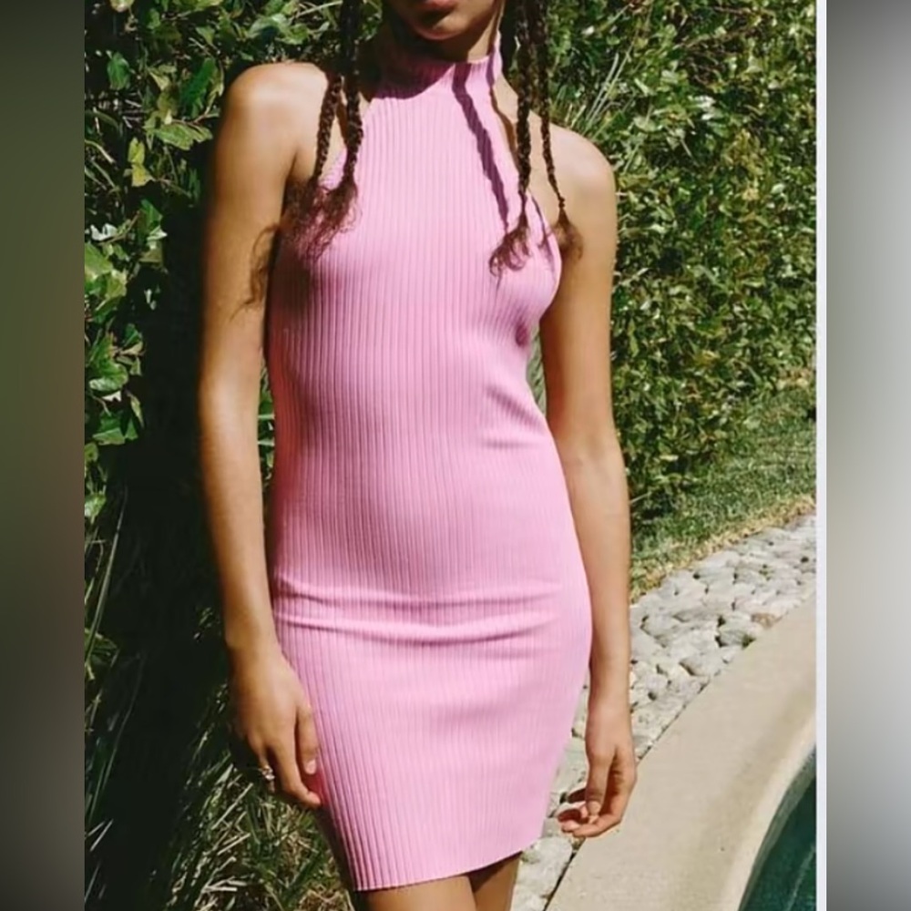 Zara Pink Ribbed Mini Dress
